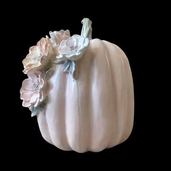 Martha Stewart Floral Embellished Pumpkin 10in Pastel Pink Resin Fall Decor NEW - Picture 4 of 15